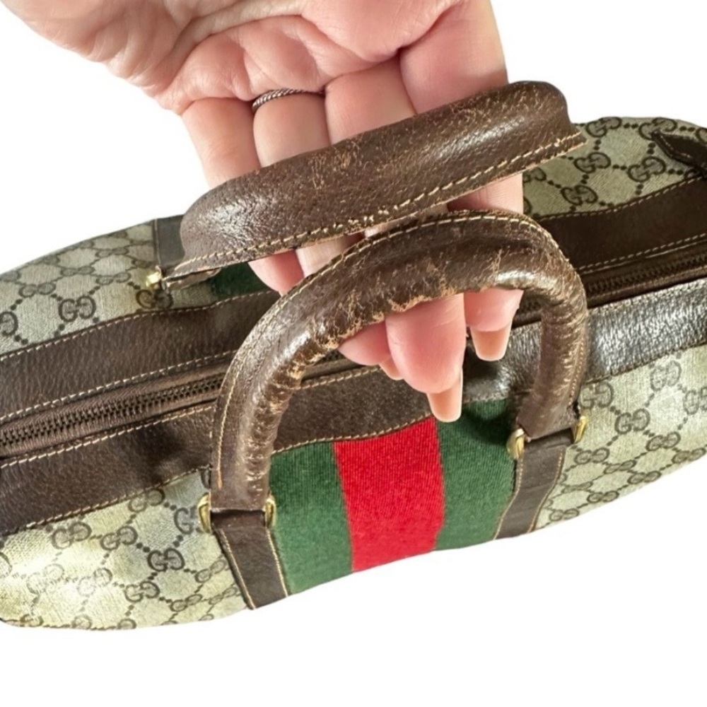 💯Vintage Gucci GG Monogram Web Stripe Boston Satchel | Made in Italy | Authentic - Picture 9 of 11